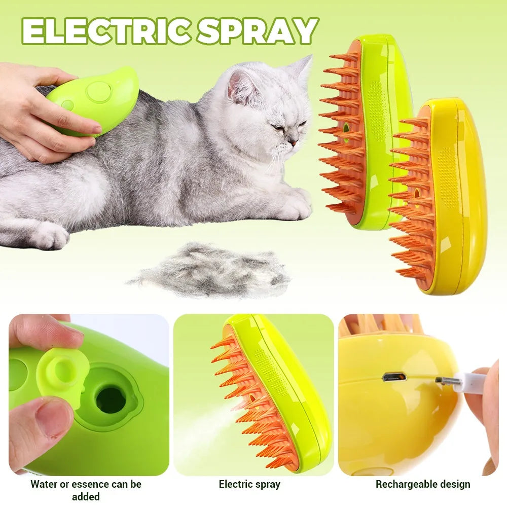3-in-1 Electric Pet Grooming Brush with Steam, Spray, and Massage Features for Cats and Dogs