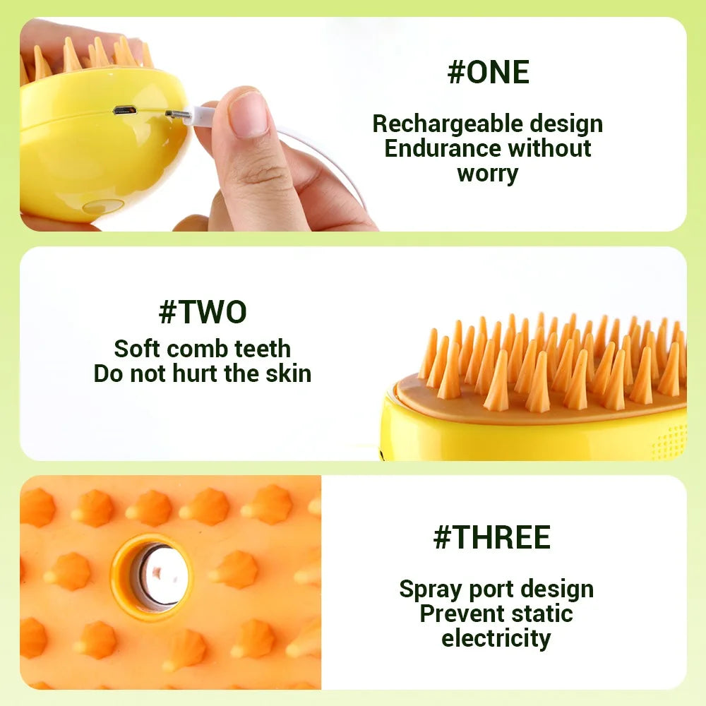 3-in-1 Electric Pet Grooming Brush with Steam, Spray, and Massage Features for Cats and Dogs